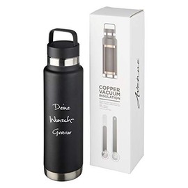 Schmalz® Colton Sports Bottle with Engraving 600 ml Vacuum Insulated Flask Made of Copper Stainless Steel with Copper Insulation Leak-Proof (Black, with Engraving)