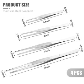4 PCS Kitchen Food Tweezers, LEEFONE Stainless Steel Tweezers Tongs with Precision Serrated Tips, Straight Tweezers for BBQ Grilling Cooking Roasting and Serving (6.3" 8" 10" 12" Long)