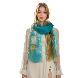 BLURBE Long Chiffon Scarf for Women - Elegant Print Beach Wrap, Sunscreen Shawl, Versatile Travel Cover-Up for Vacation & Photoshoot