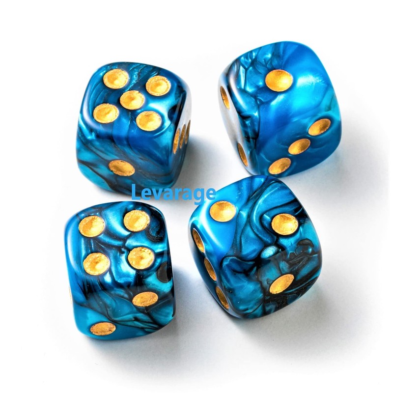 Levarage 0033 4 Dice Blue Marble 0.55 inch Square Dice