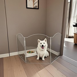 Clear Acrylic Dog Gate for Indoor Use – 3 Panel Pet Gate for Doorways, No Drilling, Foldable Dog Barrier,Foldable Doggy Cat Fence with Support Feet for Home, Stairs, and Puppy Playpen