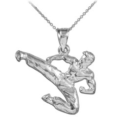 925 Sterling Silver Karate Martial Arts Sports Charm Pendant Necklace, 18"