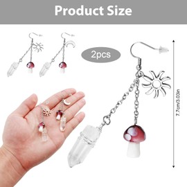 Mushroom Earrings for Women,Renaissance Fairy Jewelry,Boho Sun Moon Earrings with White Crystal,Cute 3D Brown Mushroom Ear Pendant Woodland Earring,Christmas Cosplay Renfaire Accessories