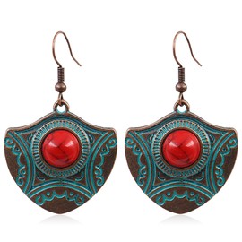 QUSIJIA Bohemian Simulated Turquoise Drop Earrings for Women Jewelry Vintage Tribal Ethnic Style Geometry Dangle Earrings for Women (red)
