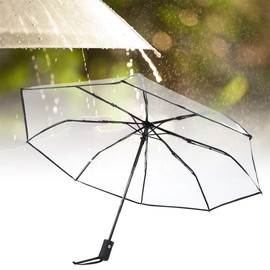 Foldable Transparent Umbrella Umbrellas Portable Tri-Fold Women Fashion Umbrella Clear Bubble Canopy, black