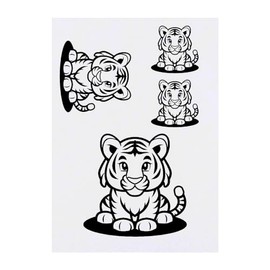 4 x 'Cute Tiger Sitting' Temporary Tattoos - Water Resistant, Skin-Safe, Non-Toxic Transfers, Mixed Sizes (TO00071020)