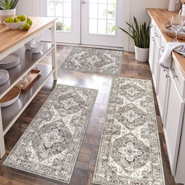 Bsmathom Farmhouse Kitchen Rugs Sets 3 Piece with Runne, Non Slip Kitchen Rugs and Mats Set, Boho Kitchen Mats for Floor, Washable Kitchen Floor Mat Carpet for Hallway Laundry Room