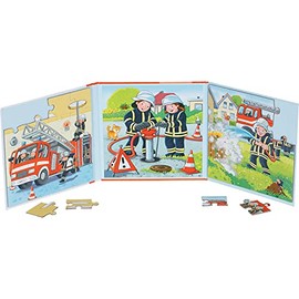 goki 57385 Puzzle Book Fire Brigade 17.3 x 17.3 x 1.2 cm, 2 x 20 Pieces, 2 Designs, Magnetic, Colourful