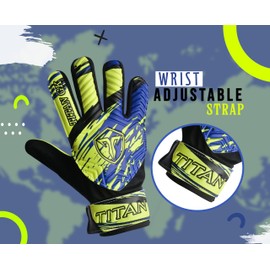 TITAN GK Soccer Goalie Gloves - Football Goalkeeper Gloves Kids, Boys, Children, Youth with 4mm Latex Strong Grips Palm, Double Wrist (Yelow/Blue, Size 4 Suitable for 6 to 9 Years Old)