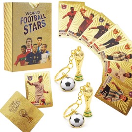 Fußball Star Karte, 55pcs Goldfolien Karten Fußballkarten 2 Stücke Fußball Schlüsselanhänger, Fussball Sammelkarten Packs and Sets FußBallkarten Saison Geeignet für Geburtstagskollektion