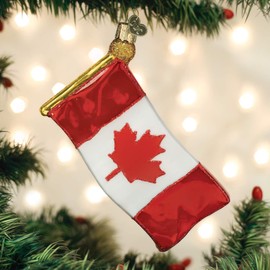 Old World Christmas - Adorno Canadiense, Bandera roja y Blanca