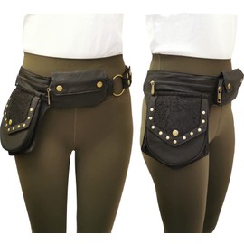 Vanlison Leg Bag Thigh Bag for Women Renaissance Bag Lace Waist Bag Festival Bag Hip Bag Renaissance Belt Bag Women, black