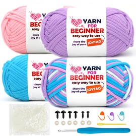 4 Pack Rainbow Beginner Crochet Yarn for Crocheting and Knitting Multicolor Crochet Yarn for Beginners with Easy-to-See Stitches Cotton-Nylon Blend Easy Yarn for Beginners(Blue Pink Purple)