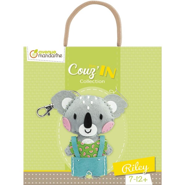 Avenue Mandarine - Ref KC090C - Mini Couz'in Keyring to Sew - Riley the Koala - Keychain Animal, Introduction to Sewing & Needlecraft, Suitable for Ages 7+