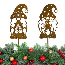 BOFUNX 2 pieces rust gnomes garden stake, Santa Claus rust stake, Christmas decoration, metal rust decoration for Advent, Christmas, garden, patio, balcony