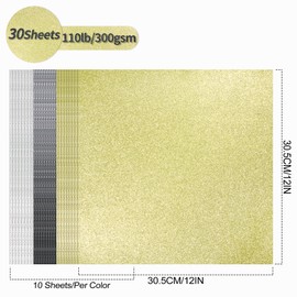 Mixed Color Glitter Cardstock Paper, 30 Sheets 12" x 12" 300gsm/110Ib Square Colored Card Paper for Crafts DIY Projects Card Making Birthday Wedding Decoration UAP21MX30