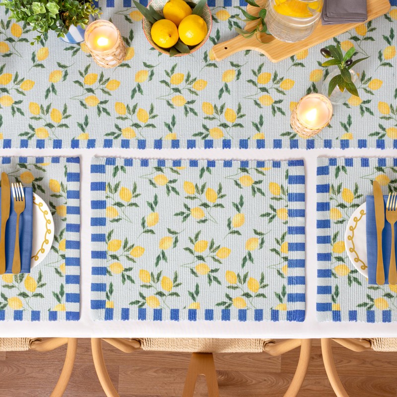 furn. Lemons Table Runner – Washable Striped Mediterranean Fruits Quick