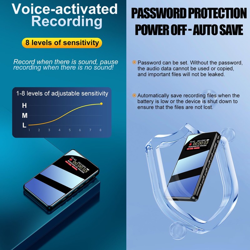 128GB Voice Activated Recorder with AI-Intelligent Triple Noise Reduction 9088