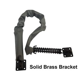 QCAA Extra Heavy Storm Door Chain Check, 25-1/2" Length, Solid Brass Bracket, Matte Black, 304 Stainless Steel Hook, Grey Textured Vinyl Cover, 1 Pack, Made in Taiwan