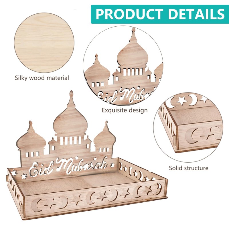 Ramadan Plate Eid Mubarak Decorative Tray with Moon Star Castle