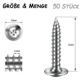 ORTAVA Tapping Screws M5 x 16 mm, Pack of 50 Wood Screws Stainless Steel A2 V2A Flat Head with Washer Phillips with Drill, Self-Tapping Screws Silver Oxide, Flat Head Screws Full Thread