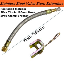 Valve Stem Extenders,2Pcs 7"/180mm Flexible Hexagon Base Valve Stem Extensions Stainless Steel Tire Extender Braided Valve Stem Extension Adaptors Universal for Most Car Truck Trailer RV Vehicles