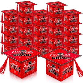 Graduation Party Favor 36 PCS Graduation Candy Boxes Red and Black Class of 2025 Congrats Sweet Chocolate Gift Box with Tassels for Graduation Party