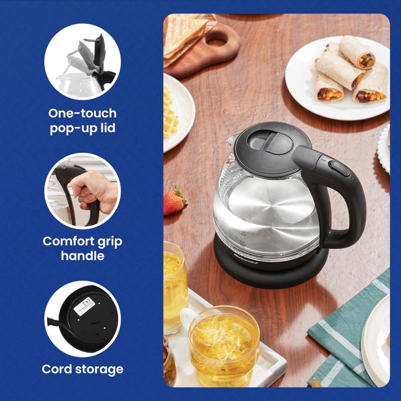 Elite Gourmet EKT1001B Electric 1.0L BPA-Free 1100W Glass Kettle Cordless