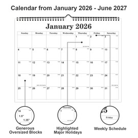 2026 Calendar - 2026-2027 Wall Calendar from January 2026 - June 2027, 18 Months Calendar with Premium Paper, Twin-Wire Binding & Hanging Hook, 8.5" x 11", Golden
