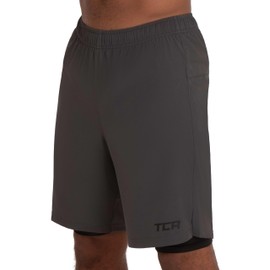 TCA Men's Ultra Running Shorts, 2-in-1 with Inner Compression Shorts and Zip Pocket - Asphalt, size: xl