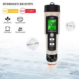 MAD HORNETS Portable 4 In 1 Hydrogen Water Tester Hydrogen-Rich Test Pen PH/ORP/TEMP Water Quality Meter Tester, ±0.005 pH Accuracy, 0.01-14.0 pH Measurement Range