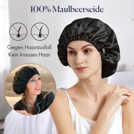 Mommesilk 100% Silk Hat, Women's 22 Momme Large Silk Sleeping Hat, Elastic Band, Silk Turban for Frizzy Hair, Damage Prevention, black