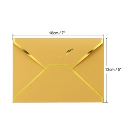 PATIKIL V Flap Envelopes, 10 Pack 7 x 5'' Luxury Style Gold Border Greeting Card Envelope for Invitations Weddings, Golden