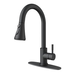 VXV Kitchen Faucets, Matte Black Kitchen Faucet with Pull-Down Sprayer, Stainless Steel Sink Faucet for Farmhouse, RV, and Bar, Pull Out Kitchen Faucet with Deck Plate and 1/2'' Adapters