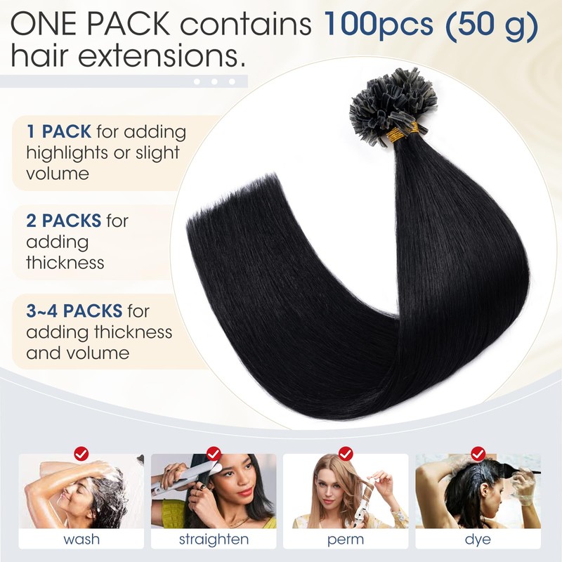 Elailite Real Hair Bonding Extensions Dark Brown Hair Extensions 50