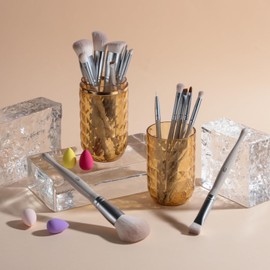 BS-MALL Makeup Brushes Set – Premium 14 Pcs Brush Collection with 4 Pcs Mini Sponges & Case, Perfect for Travel, Complete Beauty Tools for Women (Wheat straw)