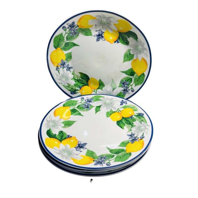 Royal Norfolk Lemon Floral Dinner Plate W/ Blue Rims, 10.5-(4)