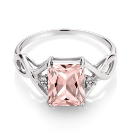 Gem Stone King 925 Sterling Silver Peach Simulated Morganite and White Diamond Ring For Women (2.03 Cttw, Available in size 5, 6, 7, 8, 9)