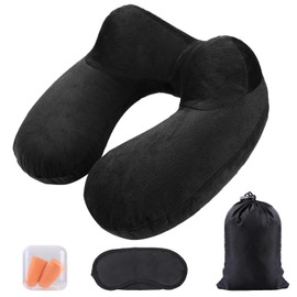 AiQInu Aufblasbares Nackenkissen Reisekissen, Ergonomisch Kompakte Schnell Nackenkissen Aufblasbar mit Waschbarem Kissenbezug für Reisen mit dem Auto, Flugzeug, Zug, Büro, Familie