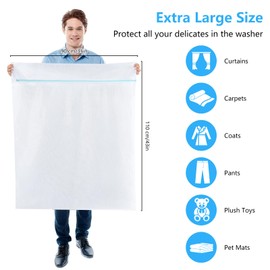 OTraki Mesh Laundry Bag Extra Large 2 Pack 35 x 43 inch Fine Net Delicates Wash Bag Zipped XXL Washing Bag for Washing Machine Wedding Dress Bedding Blanket Rug Sheet Quilt Curtain(Blue)