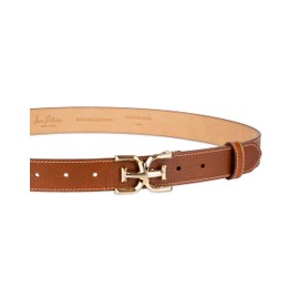 Sam Edelman Women's Slim Double E Logo Plaque Buckle Belt, Saddle, Medium