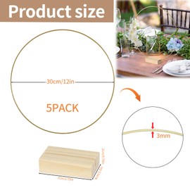 GENHH Pack of 10 Metal Rings for Crafts, 30 cm, Metal Ring with Base, Metal Rings with 10 Wooden Stands for DIY Wedding Table Decorations, Wall Hanging Crafts, Christmas Crafts