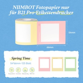 NIIMBOT Labels, Photo Paper Only for B21Pro Label Printer, Thermal Paper Sticker, Label Tape for Photos, Notes, Memos and DIY, 54 x 66 mm, 125 Labels per Roll Label Roll, Spring Time
