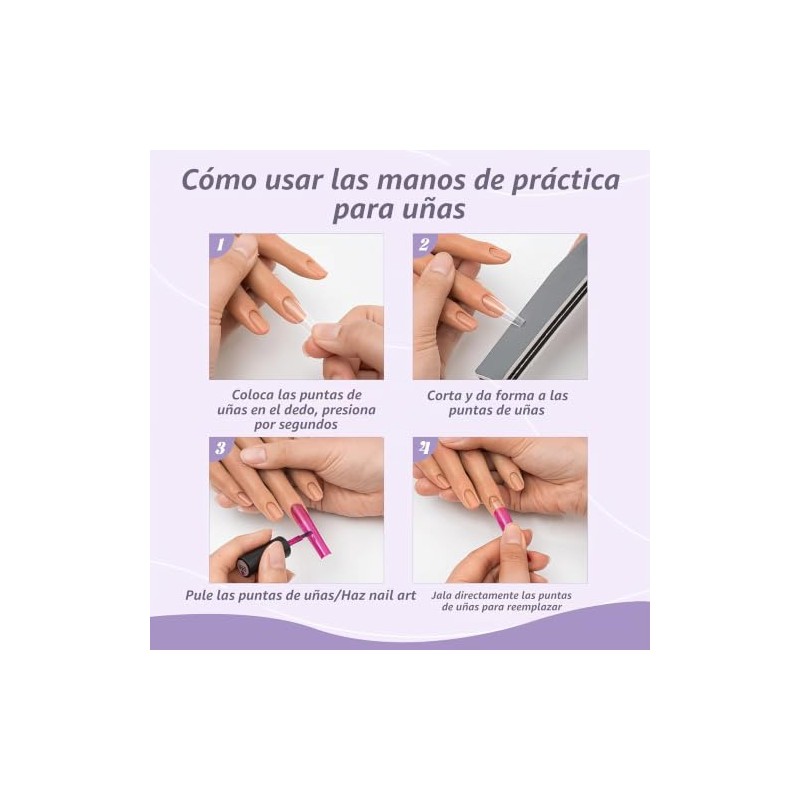 Mano de práctica para uñas acrílicas, maniquí de silicona realista