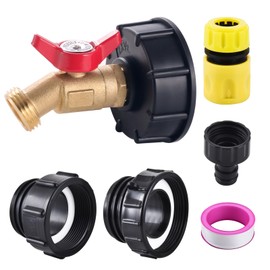 SNUTUYA 3-Size IBC Tote Adapter, 275-330 Gallon IBC Tote Tank Fittings 2.44" Fine、2“Fine and 2" Coarse Thread + Lead-free Garden Hose Faucet/Valve for Garden Hose Connector (Brass)