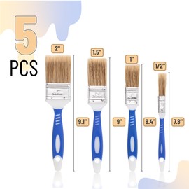 Bates- Paint Brushes for Walls, 0.5", 1", 1.5" & 2", 5 Pack, Synthetic Bristle, Shatterproof Handle, Stain Brush, Furniture Paint Brush, Wall Paint Brushes for Painting Walls, Painting Brush