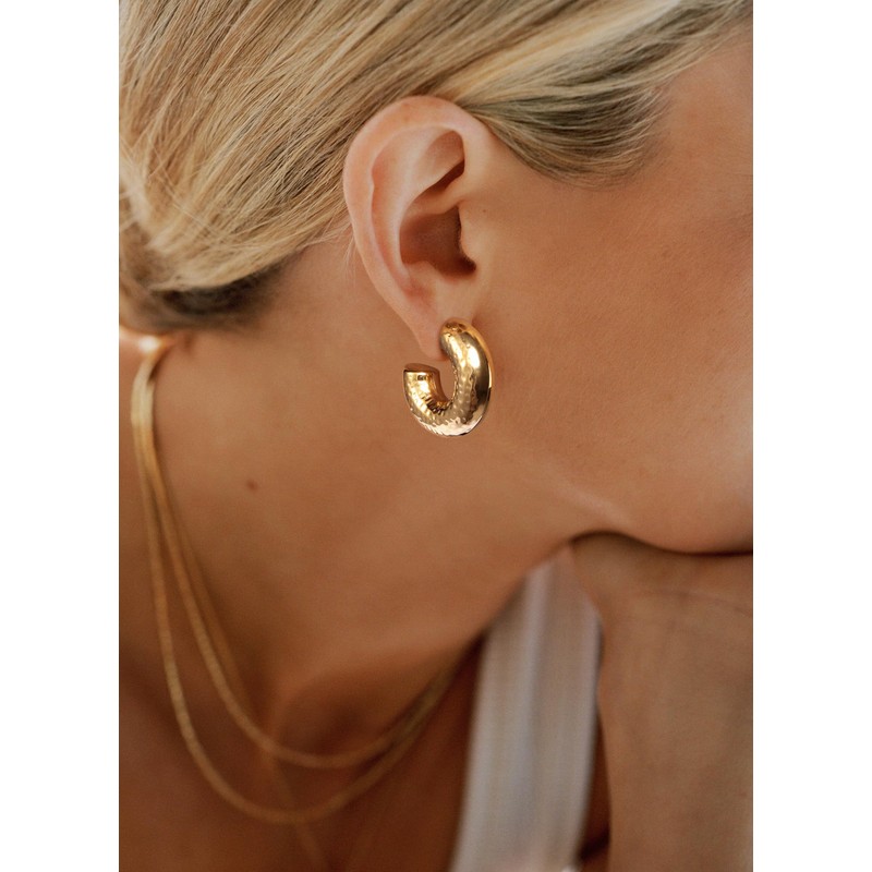 PANSTAR 18K Gold Plated Hammered Surface Earrings for Women, Valentines