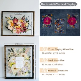 Volakk 16x20 Floating Frame Double Real Glass Real Teak Wood Floating Picture Frame Gold 18x24 Pressed Flowers Floating Frame Shadow box Frame 16x20