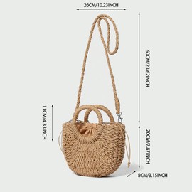 RomanticDesign Women Straw Handbag Woven Tote Bag Large Summer Beach Crossbody Purse for Vacation, A-brown