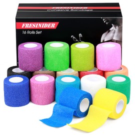 FRESINIDER 16 Rolls Self Adhesive Wrap Athletic Tape Gauze,Medical Bandage,Breathable Elastic Cohesive Bandage for Sports Injury & Pet (Rainbow)